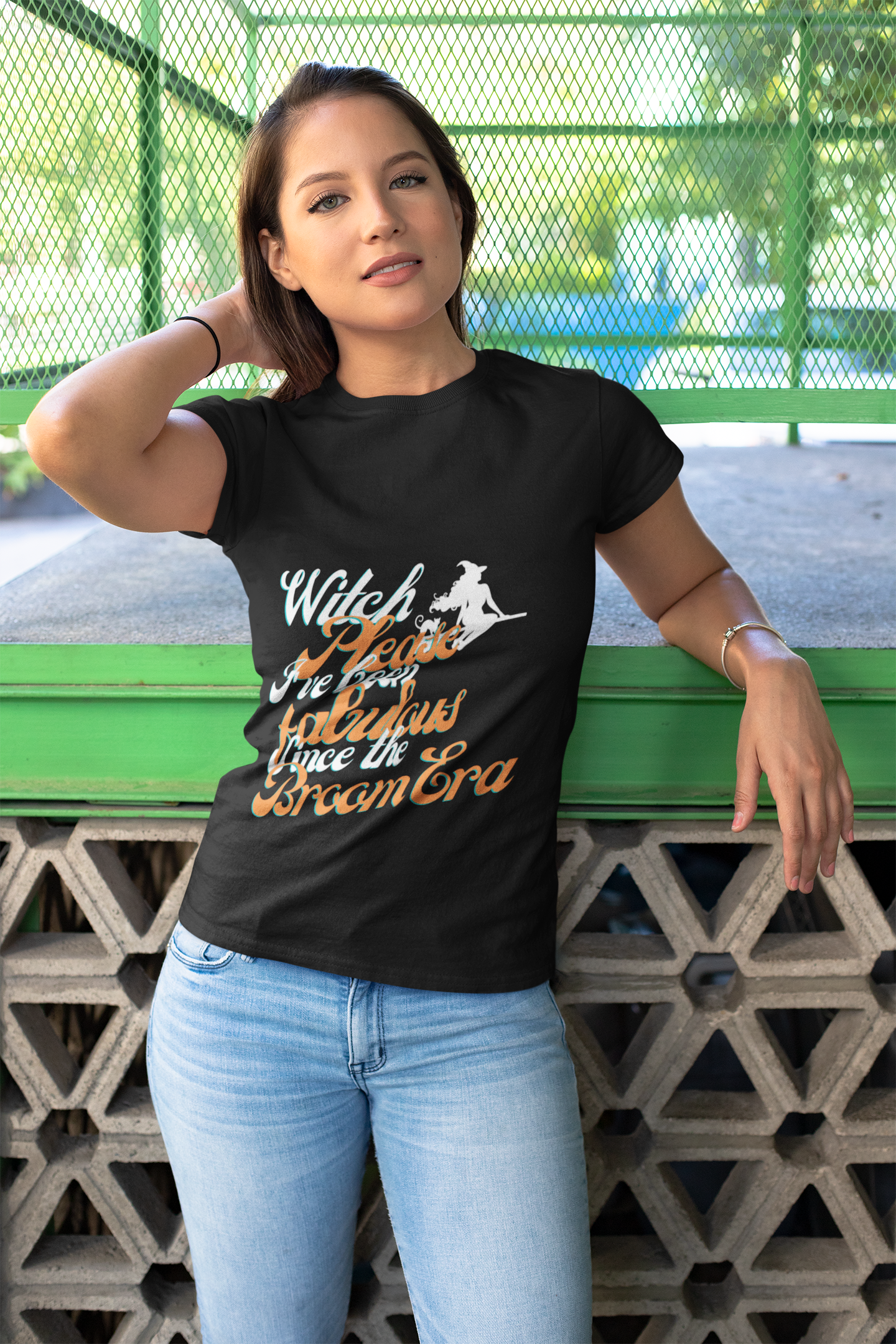 "Witch Please: Fabulous Since the Broom Era" in white Women's T-Shirt Short Sleeve Tee